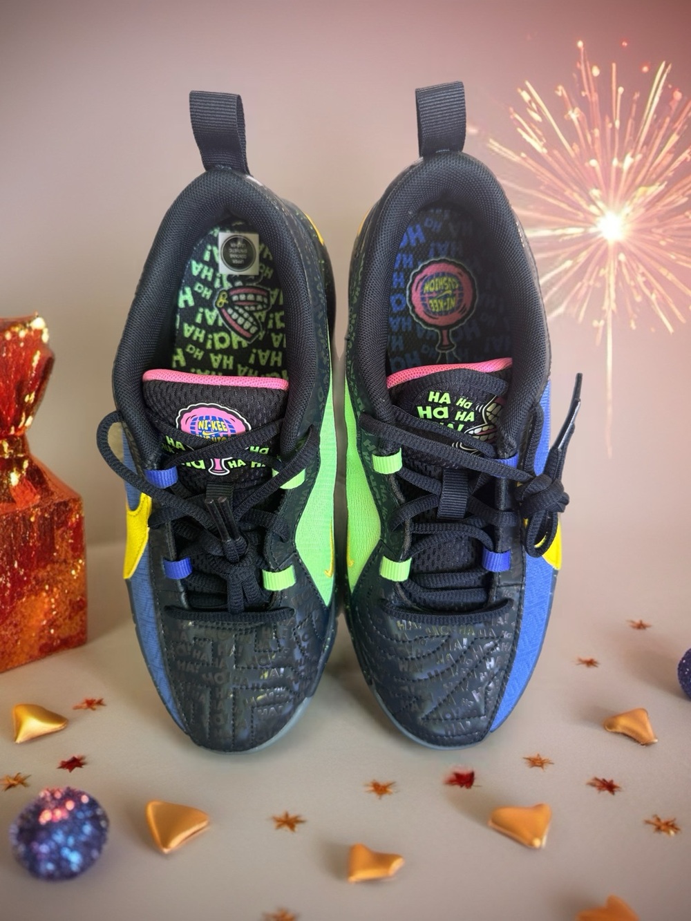 Nike Kids Black Sneakers with Neon Green, Blue, Yellow & Pink Details freak 5 SE